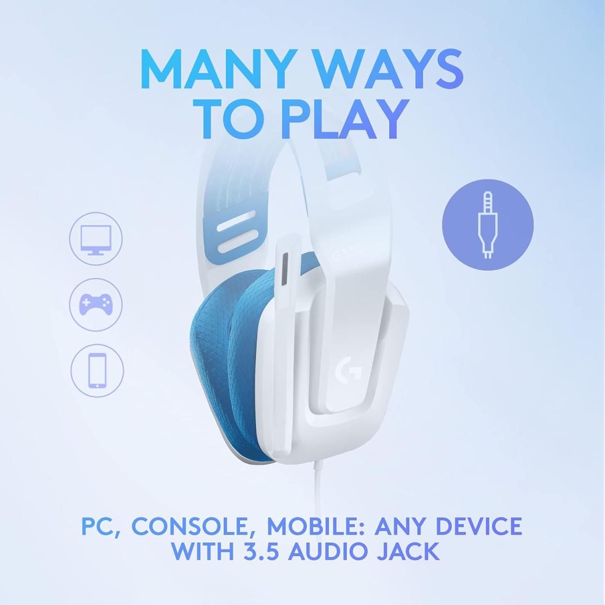 Logitech G335 Wired Gaming Headset with Flip-to-Mute Microphone – White