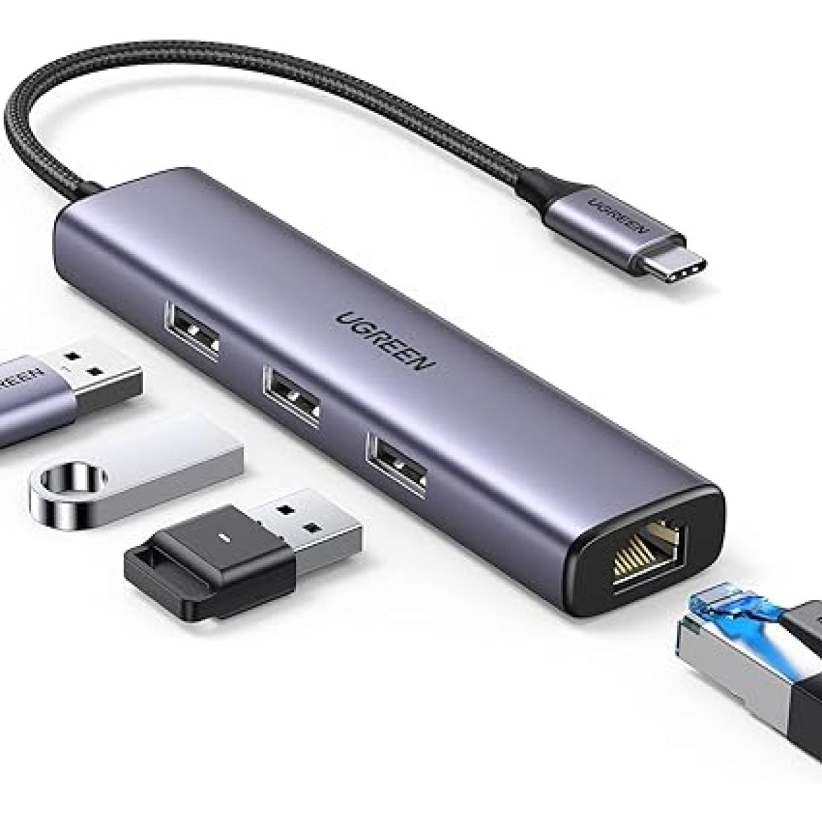 UGREEN USB-C to Ethernet Adapter, 4 in 1 Multiport Hub with Gigabit RJ45