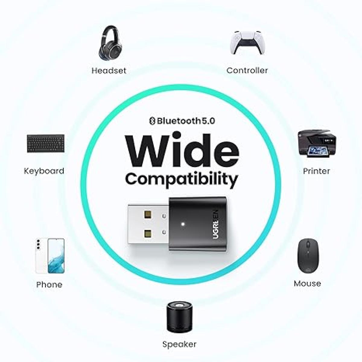 UGREEN USB Bluetooth Adapter for PC, 5.0 Bluetooth Dongle Receiver
