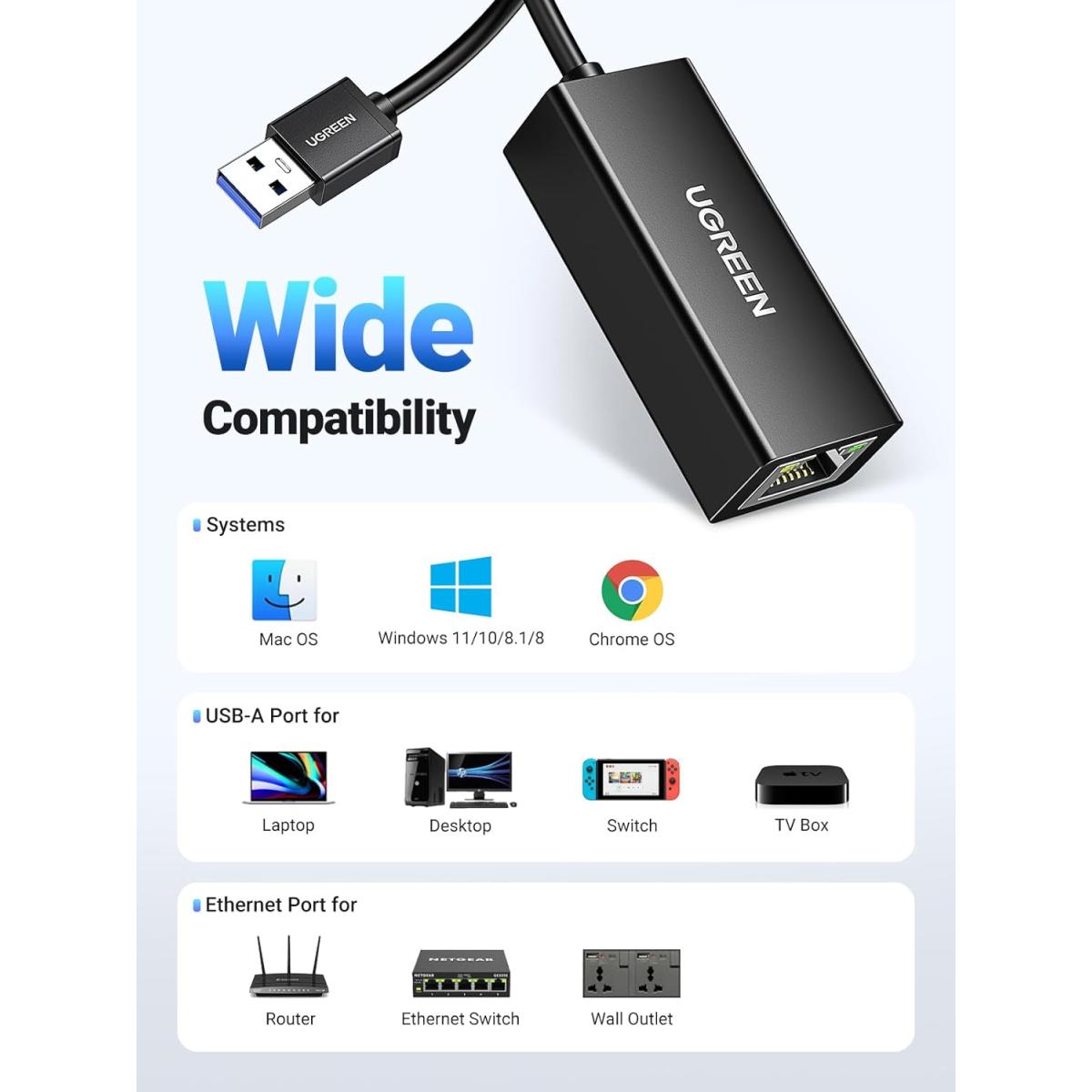 UGREEN USB to Ethernet Adapter, USB 3.0 to RJ45 1Gbps Lan Network Adapter
