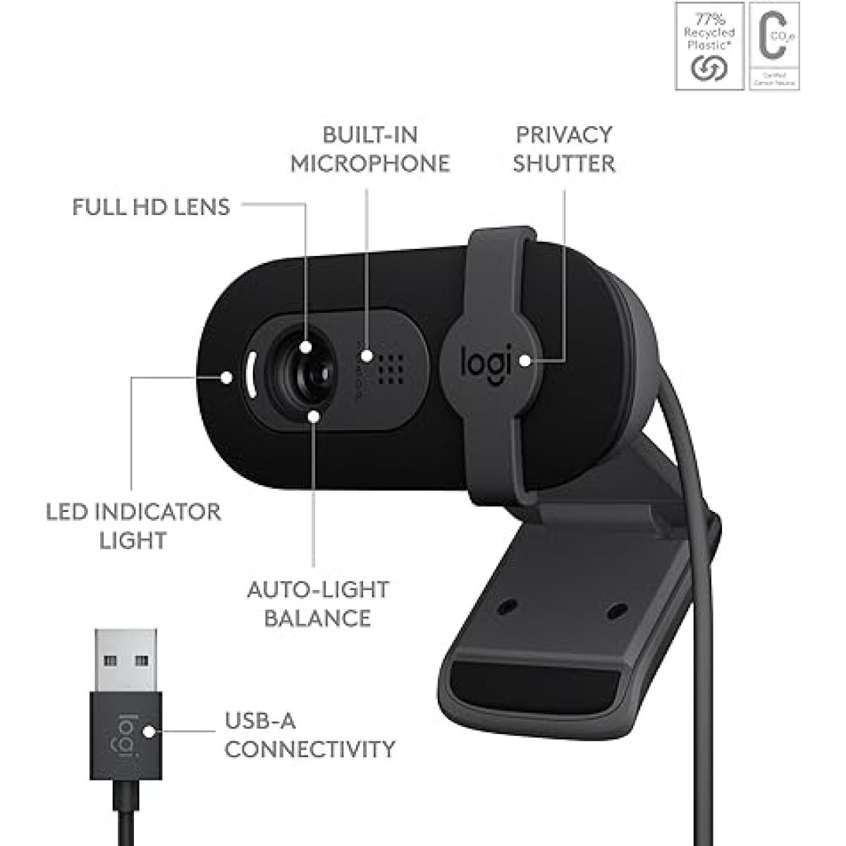Logitech Brio 100 Full HD USB Webcam  - Graphite