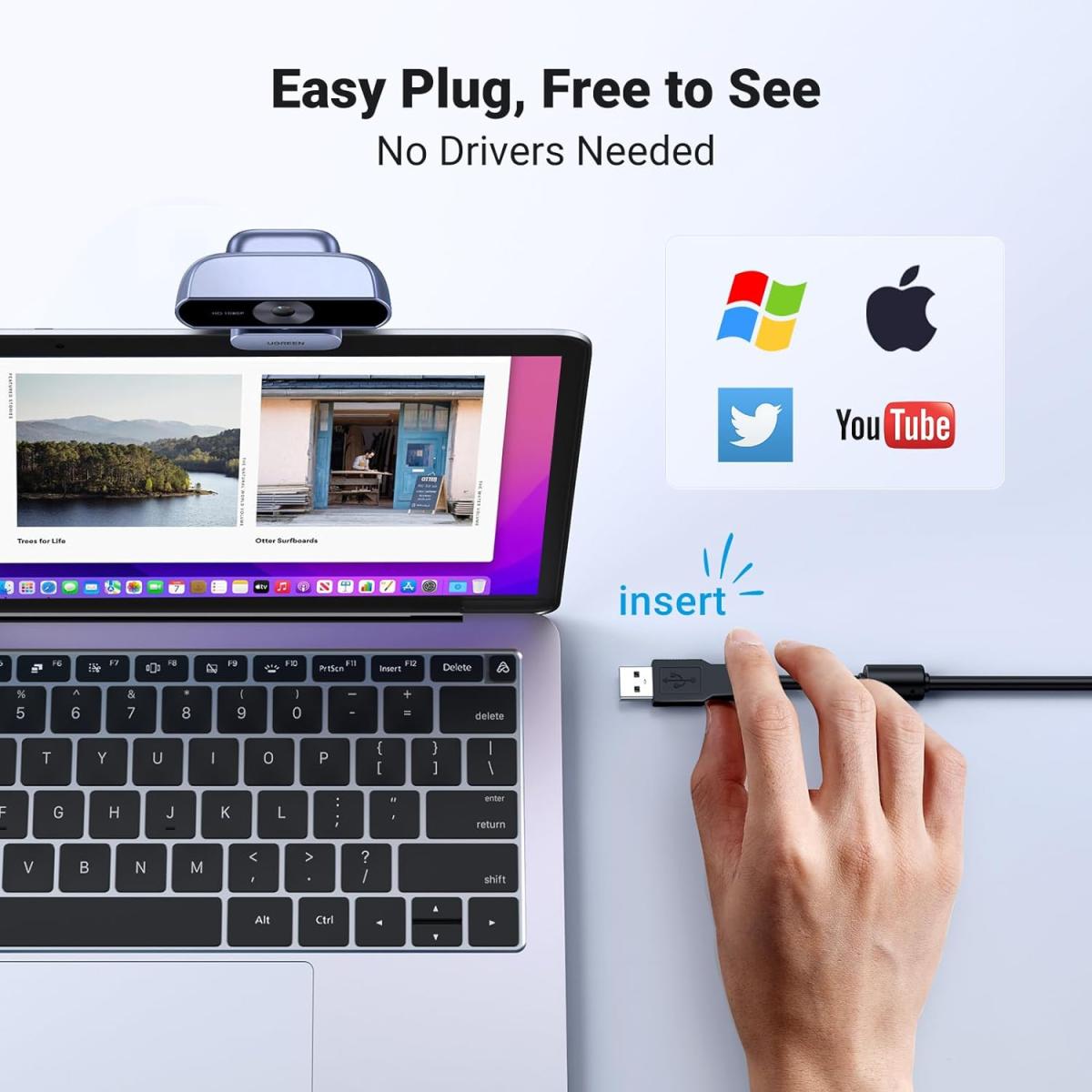 UGREEN USB Webcam, Full HD 1080P/30fps