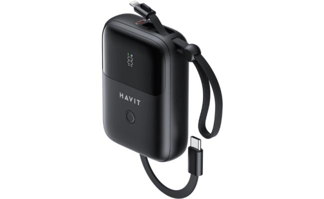 HAVIT PB5215 10,000mAh Power Bank – Built-in Type-C & Lightning Cables | LED Indicator