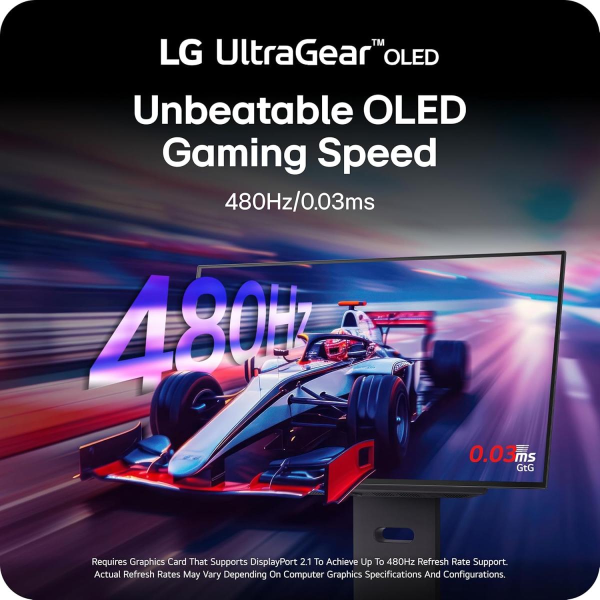 LG 27GX790A-B 27 UltraGear OLED QHD Gaming Monitor – 480Hz, 0.03ms, DisplayPort 2.1, G-Sync, FreeSync Premium Pro