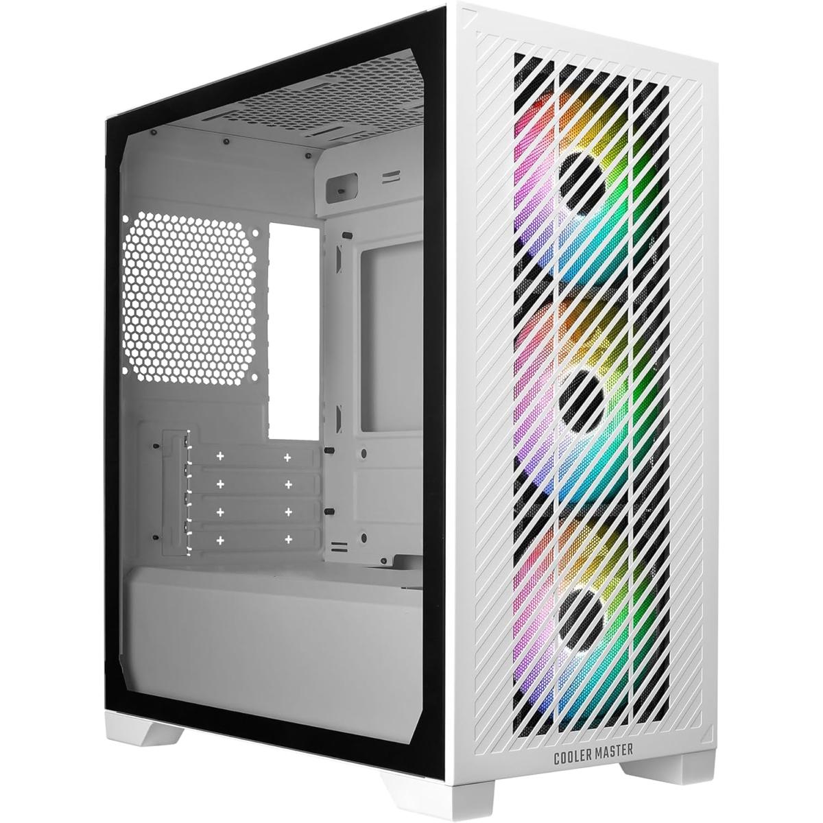 Cooler Master Elite 301 (White) Micro-ATX ARGB Mini Tower Gaming Case – Tempered Glass, Mesh Panel, 3x 120mm ARGB Fans, USB Type-C