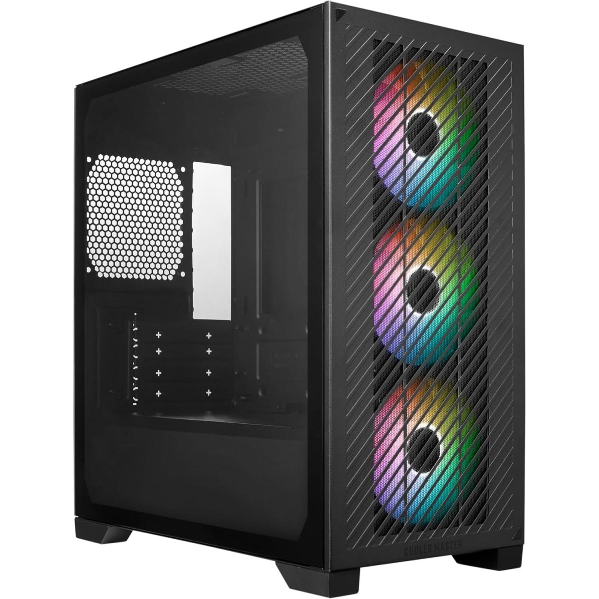 Cooler Master Elite 301 (Black) Micro-ATX ARGB Mini Tower Gaming Case – Tempered Glass, Mesh Panel, 3x 120mm ARGB Fans, USB Type-C