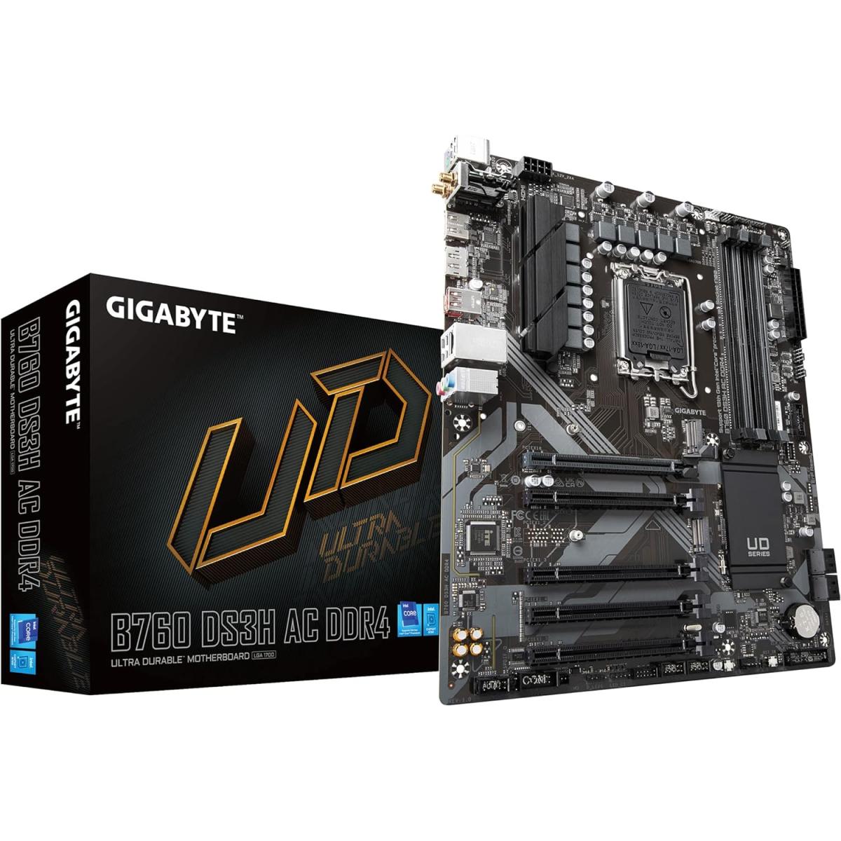 GIGABYTE B760 DS3H AX DDR4 (LGA 1700/ ATX/ DDR4/ M.2/ PCIe 4.0/Realtek Wi-Fi/Realtek GbE LAN/Q-Flash Plus/PCIe EZ-Latch/Motherboard)