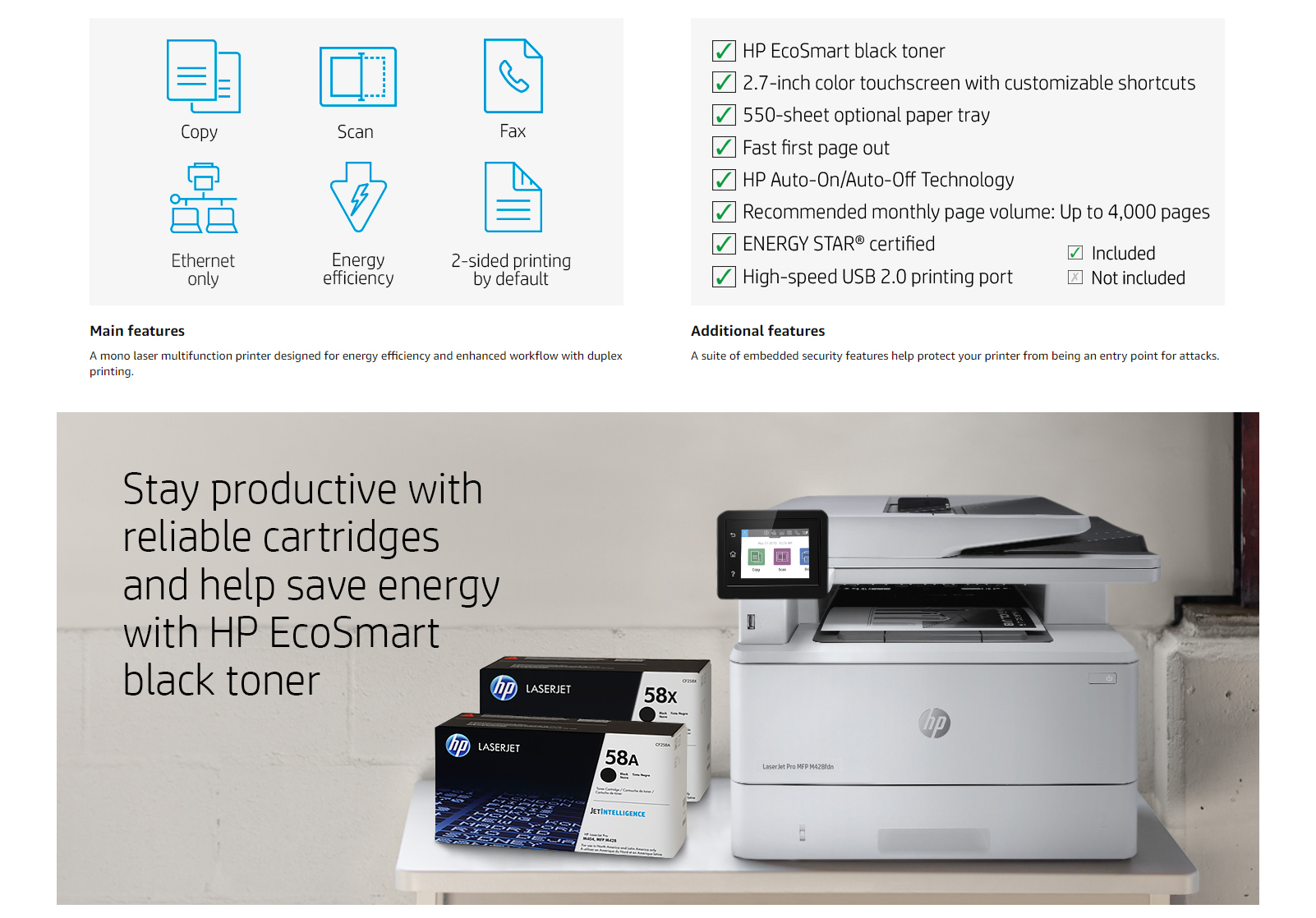 HP LaserJet Pro M428fdn – Stampante Multifunzione A4 Con Fax, ADF E Touchscreen